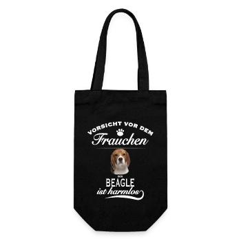 Vorsicht vor dem Frauchen, Hund harmlos - Beagle - Geschenkbeutel für Flaschen - Schwarz - Vorne