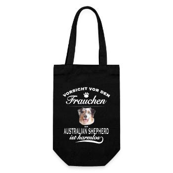 Vorsicht vor dem Frauchen - Australian Shepherd - Geschenkbeutel für Flaschen - Schwarz - Vorne