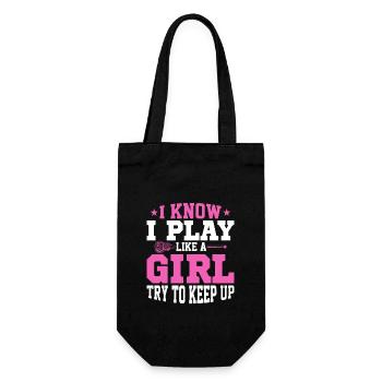 I Know I Play Like A Girl Try To Keep Up Player La - Geschenkbeutel für Flaschen - Schwarz - Vorne