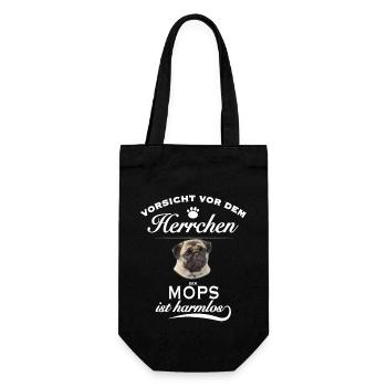 Vorsicht vor dem Herrchen, Hund harmlos - Mops - Geschenkbeutel für Flaschen - Schwarz - Vorne
