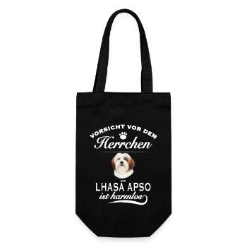 Vorsicht vor dem Herrchen, harmlos - Lhasa Apso - Geschenkbeutel für Flaschen - Schwarz - Vorne