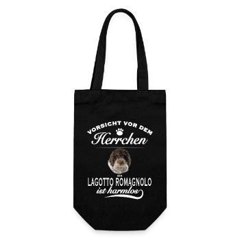Vorsicht vor dem Herrchen - Lagotto Romagnolo - Geschenkbeutel für Flaschen - Schwarz - Vorne