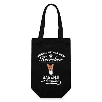 Vorsicht vor dem Herrchen, Hund harmlos - Basenji - Geschenkbeutel für Flaschen - Schwarz - Vorne