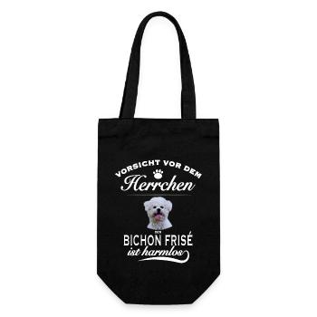 Vorsicht vor dem Herrchen - Bichon Frisé harmlos - Geschenkbeutel für Flaschen - Schwarz - Vorne