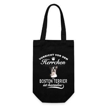 Vorsicht vor dem Herrchen - Boston Terrier - Geschenkbeutel für Flaschen - Schwarz - Vorne