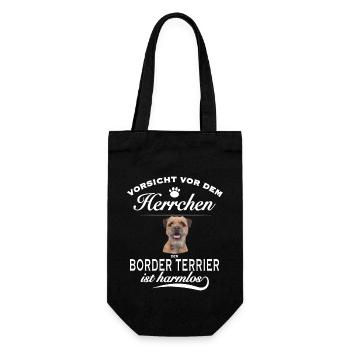 Vorsicht vor dem Herrchen - Border Terrier - Geschenkbeutel für Flaschen - Schwarz - Vorne