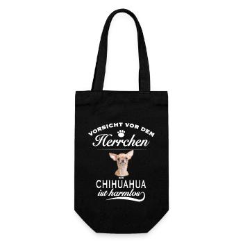 Vorsicht vor dem Herrchen - harmlos - Chihuahua - Geschenkbeutel für Flaschen - Schwarz - Vorne