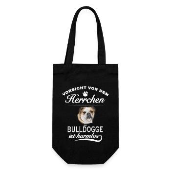 Vorsicht vor dem Herrchen, harmlos - Bulldogge - Geschenkbeutel für Flaschen - Schwarz - Vorne