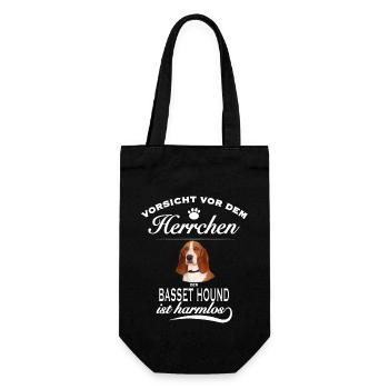 Vorsicht vor dem Herrchen - Basset Hound - Geschenkbeutel für Flaschen - Schwarz - Vorne