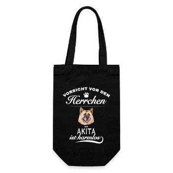 Vorsicht vor dem Herrchen, Hund harmlos - Akita - Geschenkbeutel für Flaschen - Schwarz - Vorne