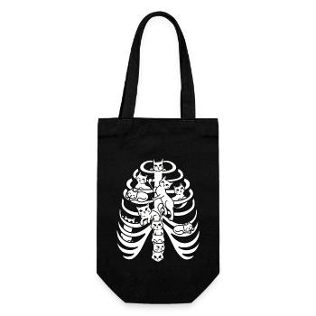 Katzen Halloween Skelett Kostüm Katze Knochen - Geschenkbeutel für Flaschen - Schwarz - Vorne