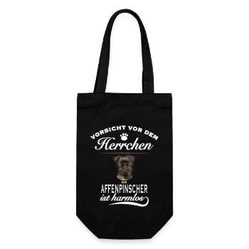 Vorsicht vor dem Herrchen, harmlos - Affenpinscher - Geschenkbeutel für Flaschen - Schwarz - Vorne