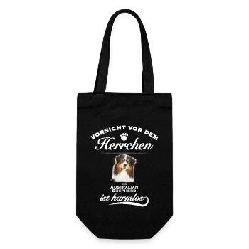 Vorsicht vor dem Herrchen, Australian Shepherd - Geschenkbeutel für Flaschen - Schwarz - Vorne