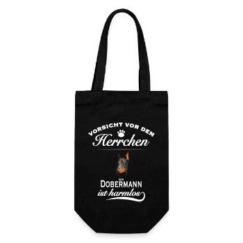 Vorsicht vor dem Herrchen, harmlos Dobermann - Geschenkbeutel für Flaschen - Schwarz - Vorne
