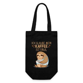 Kaffee Faultier Spruch mein Kaffee ist faul - Geschenkbeutel für Flaschen - Schwarz - Vorne