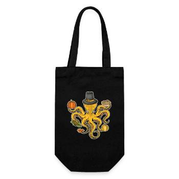 Pilgrim Octopus Pumpkin Funny Thanksgiving Fall - Gift Bag for Bottles - black - Front
