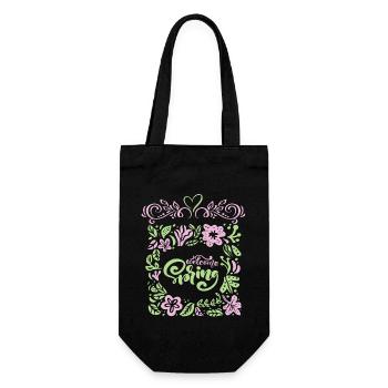 Spring, Saying Welcome-Spring, Typography - Gift Bag for Bottles - black - Front