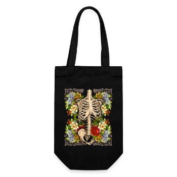 Skelett mit vintage-Rosen, Biker-Design - Geschenkbeutel für Flaschen - Schwarz - Vorne