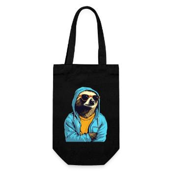 Cool sloth with sunglasses, yellow t-shirt - Gift Bag for Bottles - black - Front