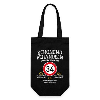 34. Geburtstag Schonend Behandeln 34 Alte Kiste 34 - Geschenkbeutel für Flaschen - Schwarz - Vorne