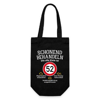 52. Geburtstag Schonend Behandeln 52 Alte Kiste 52 - Geschenkbeutel für Flaschen - Schwarz - Vorne