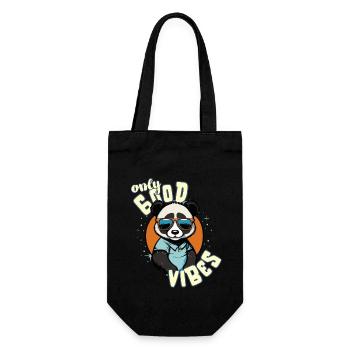 Only Good Vibes: Good Life Panda mit Sonnenbrille - Geschenkbeutel für Flaschen - Schwarz - Vorne