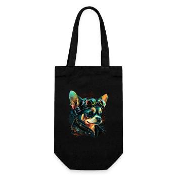 Chihuahua | Biker | Motorrad | Hund | Papa | Opa - Geschenkbeutel für Flaschen - Schwarz - Vorne