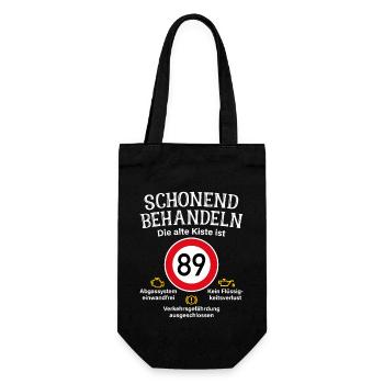 89. Geburtstag Schonend Behandeln 89 Alte Kiste 89 - Geschenkbeutel für Flaschen - Schwarz - Vorne