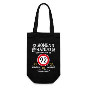 92. Geburtstag Schonend Behandeln 92 Alte Kiste 92 - Geschenkbeutel für Flaschen - Schwarz - Vorne
