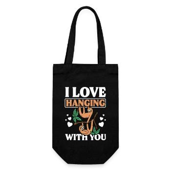 I love Hanging with you sloth couple fahlentinsday - Geschenkbeutel für Flaschen - Schwarz - Vorne