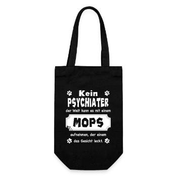 Kein Psychiater - Lustiger Spruch - Mops - Geschenkbeutel für Flaschen - Schwarz - Vorne