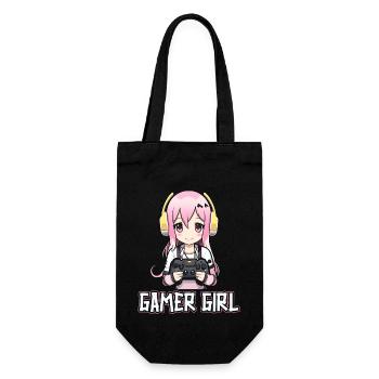 Gaming Konsole PC Zockerin Mädchen Gamer Girl - Geschenkbeutel für Flaschen - Schwarz - Vorne