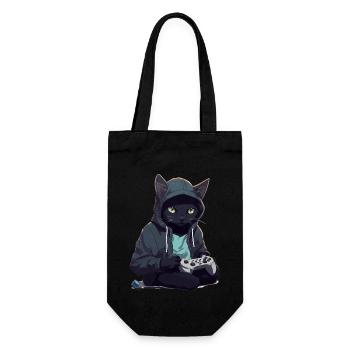 Gamer Schwarze Katze Gaming Bombay Katzen Zocker - Geschenkbeutel für Flaschen - Schwarz - Vorne
