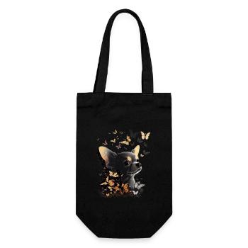 Chihuahua mit Schmetterling |Süßer Hund Bunt Natur - Geschenkbeutel für Flaschen - Schwarz - Vorne