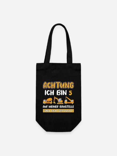 Geburtstag Bagger LKW Kran Minibauleiter 5 Jahre - Geschenkbeutel für Flaschen - Schwarz