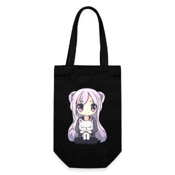 Anime Katzen Kawaii Teen Otaku Mädchen Mit Katze - Geschenkbeutel für Flaschen - Schwarz - Vorne