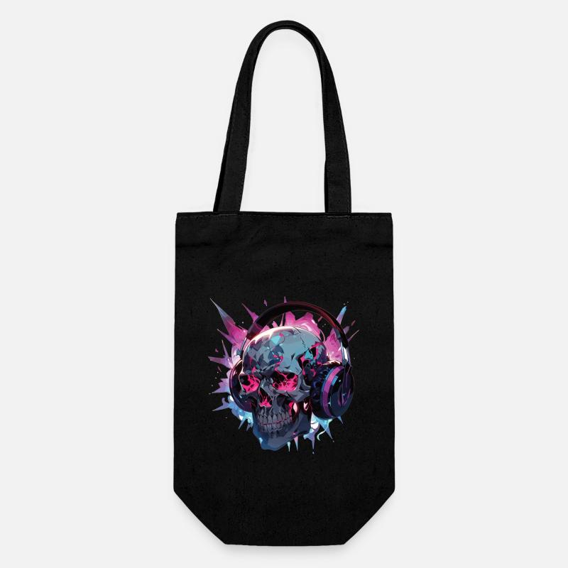 Skull Skull Kopfhörer Totenschädel Modern - Geschenkbeutel für Flaschen - Schwarz