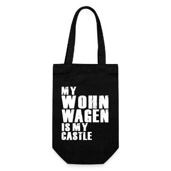 My Wohnwagen is my Castle Denglish Spruch - Geschenkbeutel für Flaschen - Schwarz - Vorne