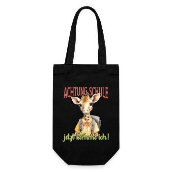 Achtung Schule jetzt komme ich Giraffe Schulanfang - Geschenkbeutel für Flaschen - Schwarz - Vorne