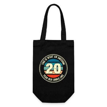 20. Geburtstag so sieht man mit 20 Retro Geschenk - Geschenkbeutel für Flaschen - Schwarz - Vorne