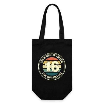 16. Geburtstag so sieht man mit 16 Retro Geschenk - Geschenkbeutel für Flaschen - Schwarz - Vorne