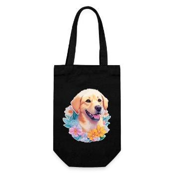Labrador Retriever Hund mit Blumenkranz Motiv - Geschenkbeutel für Flaschen - Schwarz - Vorne