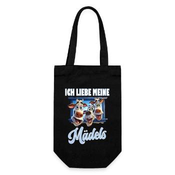 Lusitger Spruch, ich liebe meine Mädels, Kuh, Kühe - Geschenkbeutel für Flaschen - Schwarz - Vorne
