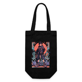 Shibuya: Cooler Anime Junge mit Schwert Japanisch - Geschenkbeutel für Flaschen - Schwarz - Vorne