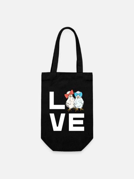 Seidenhühner Love Schriftzug Seidenhuhn Design - Geschenkbeutel für Flaschen - Schwarz