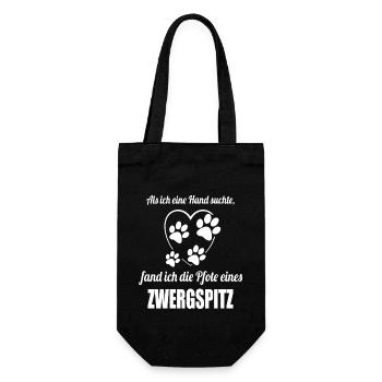 Hand & Pfote - Spruch - Zwergspitz - Geschenkbeutel für Flaschen - Schwarz - Vorne