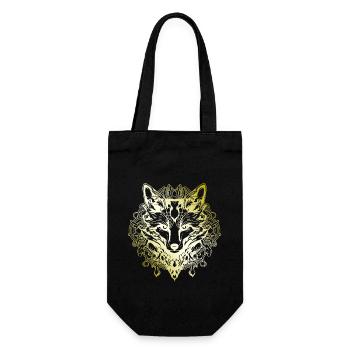 Fuchs Mandala gold - Geschenkbeutel für Flaschen - Schwarz - Vorne