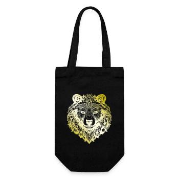 Bär Grizzly Mandala gold - Geschenkbeutel für Flaschen - Schwarz - Vorne