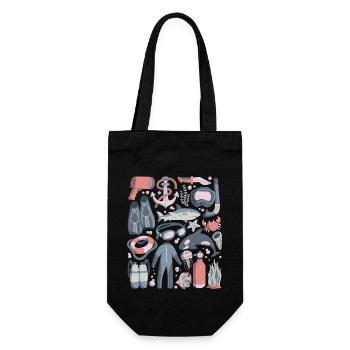 Tauchen Doodles Scuba Schnorcheln Tauchausrüstung - Geschenkbeutel für Flaschen - Schwarz - Vorne
