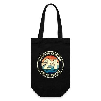 21. Geburtstag so sieht man mit 21 Retro Geschenk - Geschenkbeutel für Flaschen - Schwarz - Vorne